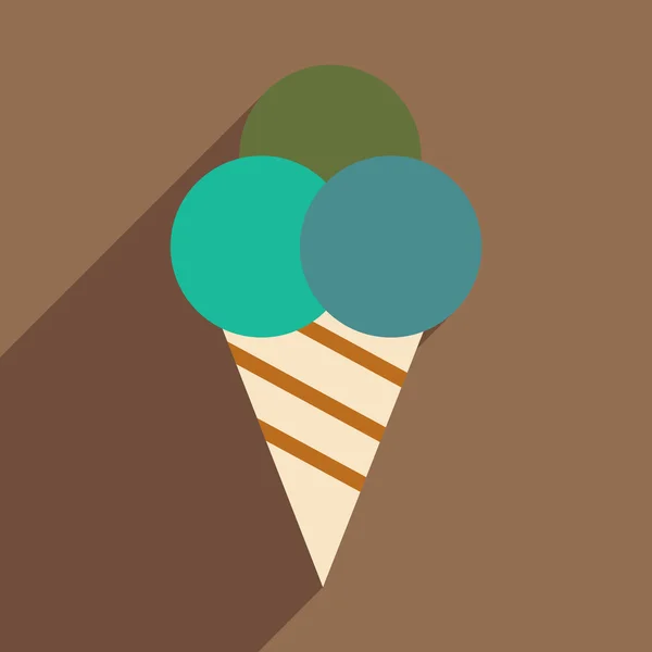 Plano com ícone de sombra e cone de sorvete de aplicação móvel — Vetor de Stock