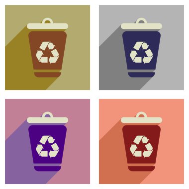 Uzun gölge çöp kutusu düz simgeler kavramı