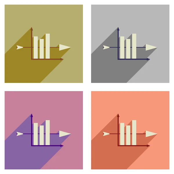 Concepto de iconos planos con gráfico económico de sombra larga — Vector de stock