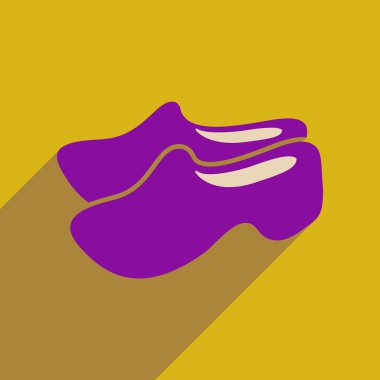 Uzun gölge tahta ayakkabı ile düz web simgesi