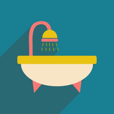 Düz gölge simgesi ve mobil uygulama küvet ile