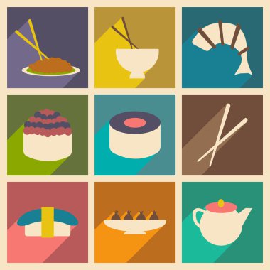 Düz gölge kavramı ve mobil uygulama Japon aperatifler