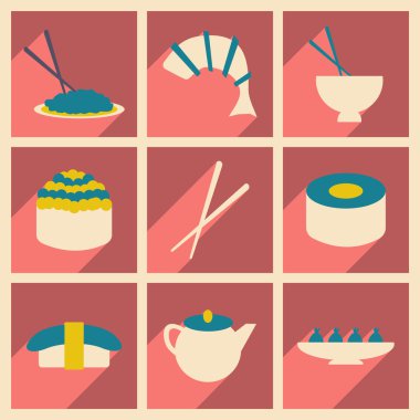 Düz gölge kavramı ve mobil uygulama Japon aperatifler