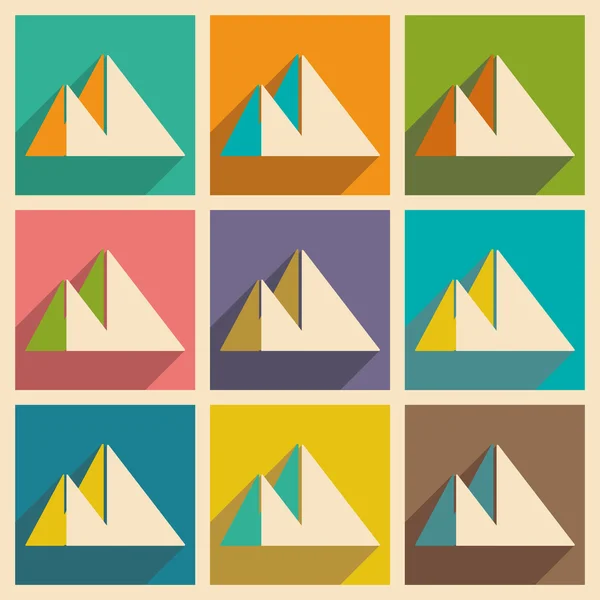 Flat met schaduw concept en mobiele toepassing piramides van Egypte — Stockvector
