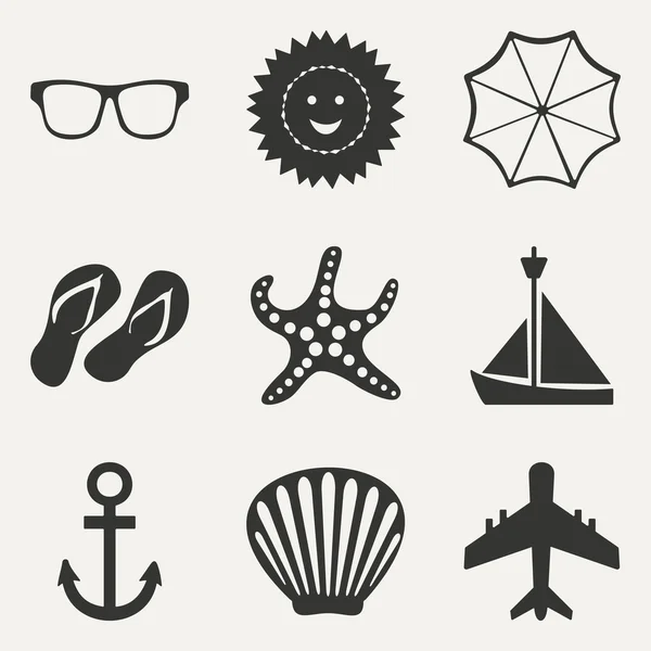 Iconos de viaje de aplicaciones móviles de concepto plano en blanco y negro — Vector de stock