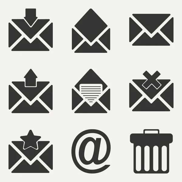 Plano em preto e branco conceito de ícones de e-mail aplicativo móvel — Vetor de Stock
