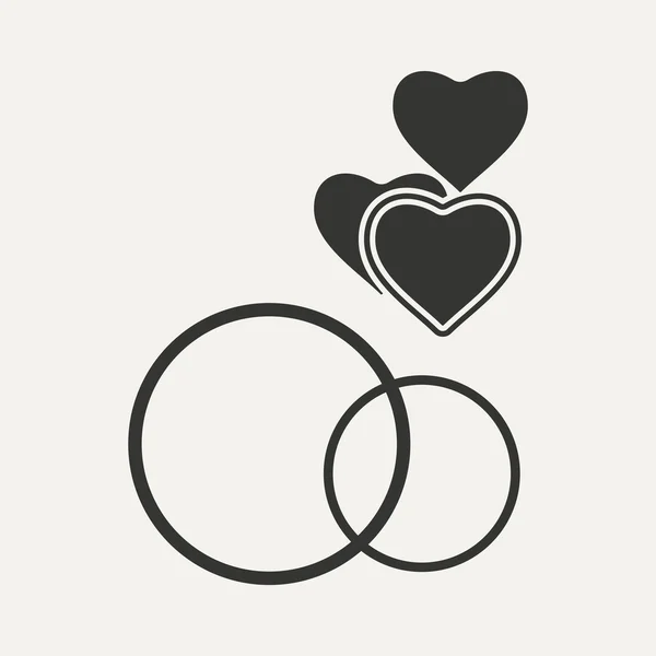 Flat in black and white mobile application rings hearts — Stock Vector