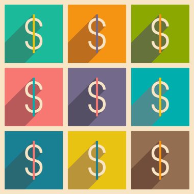 Düz gölge simgesi ve mobil applacation dolar ile