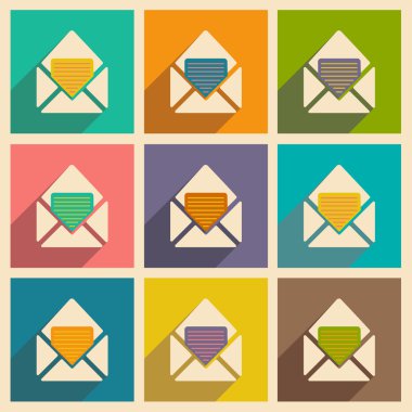 Düz gölge simgesi ve mobil applacation zarf belgesi ile