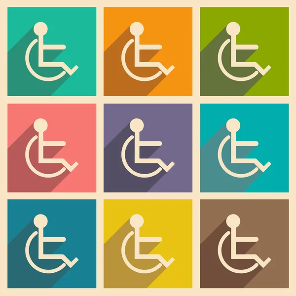 Flat com ícone de sombra e applacation móvel cadeira de rodas —  Vetores de Stock