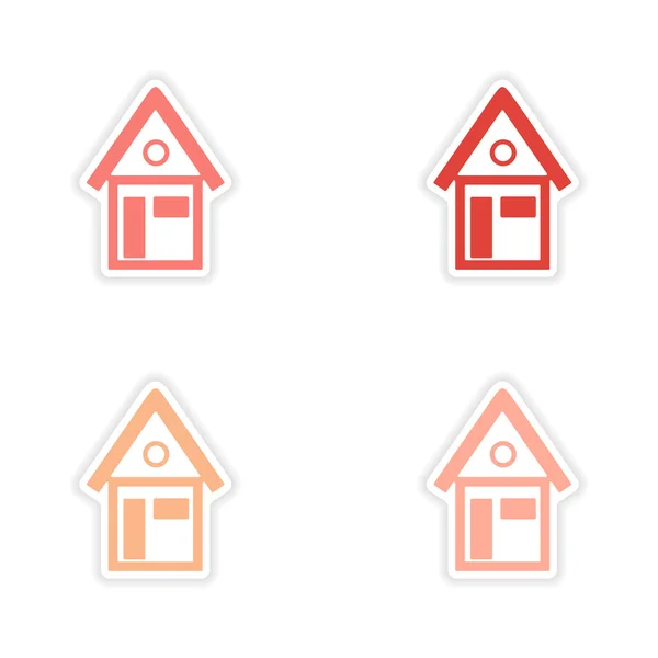 Assembly realistic sticker design on paper houses — Stock Vector