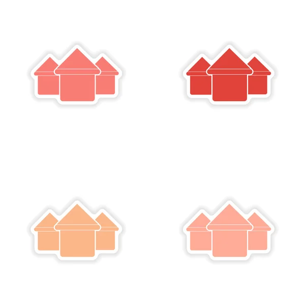 Conception d'autocollant réaliste d'assemblage sur des maisons en papier — Image vectorielle