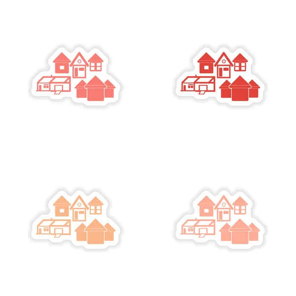 Assembly realistic sticker design on paper houses — Stock Vector