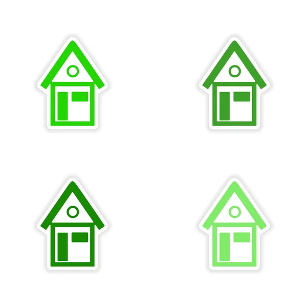 Assembly realistic sticker design on paper houses — Stock Vector