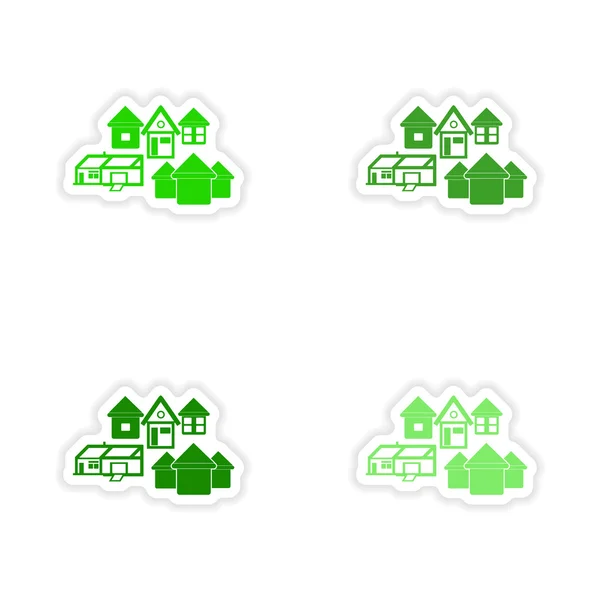 Assembly realistic sticker design on paper houses — Stock Vector