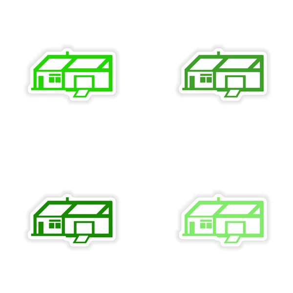 Conception d'autocollant réaliste d'assemblage sur des maisons en papier — Image vectorielle