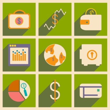 Düz gölge kavramı ve mobil uygulama iş simgeleri ile