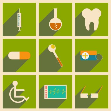 Düz gölge kavramı ve mobil uygulama tıp simgeleri ile