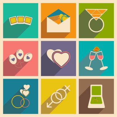 Düz gölge kavramı ve mobil uygulama düğün simgeleri ile