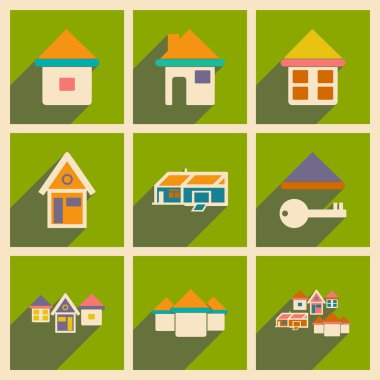 Düz gölge kavramı ve mobil uygulama simgeleri evler