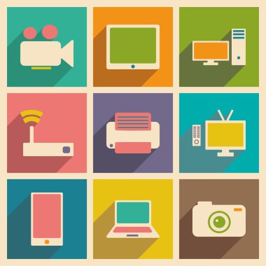 Düz gölge kavramı ve mobil uygulama teknoloji simgeleri ile