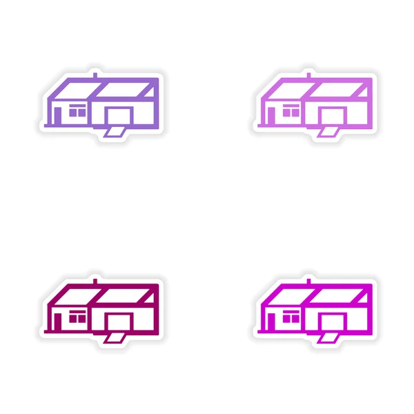 Montaggio disegno adesivo realistico su case di carta — Vettoriale Stock