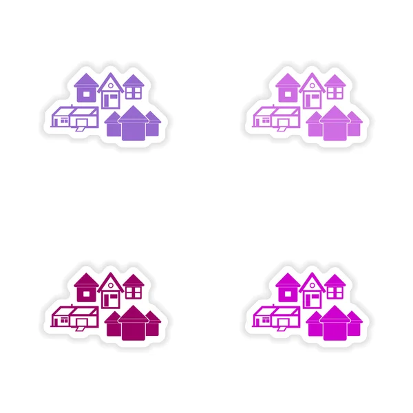 Assembly realistic sticker design on paper houses — Stock Vector