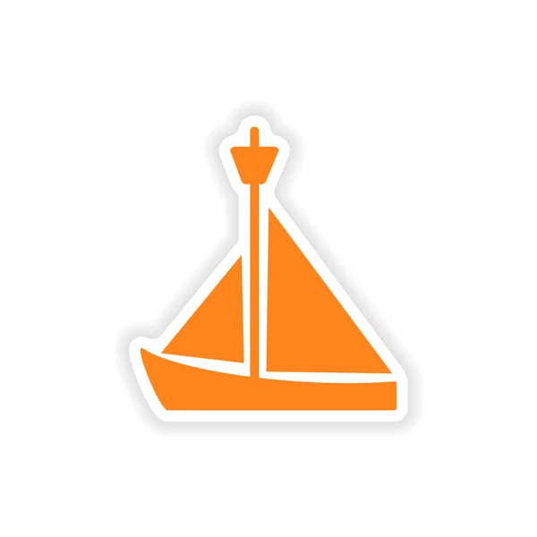 Icon sticker realistic design on paper sailing boat — Stock Vector