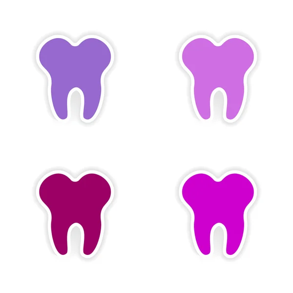 Församlingen realistiska klistermärke design på papper tänder — Stock vektor