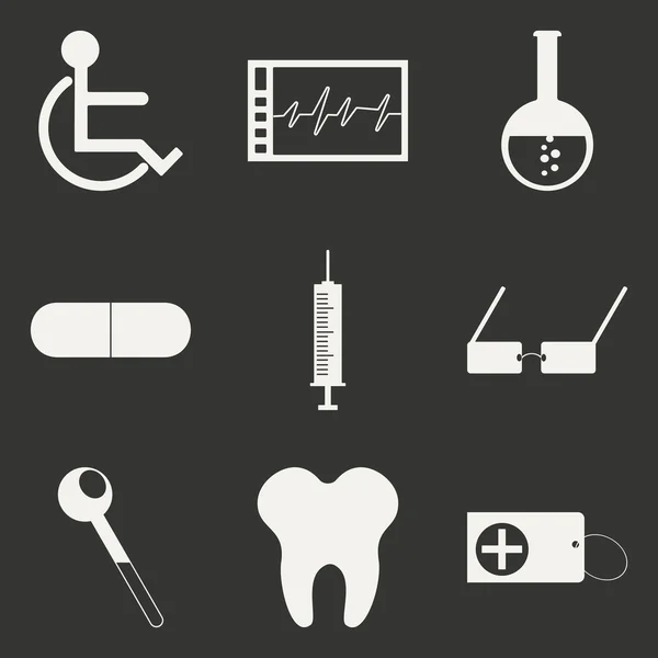 Iconos de medicina de aplicación móvil de concepto plano en blanco y negro — Vector de stock