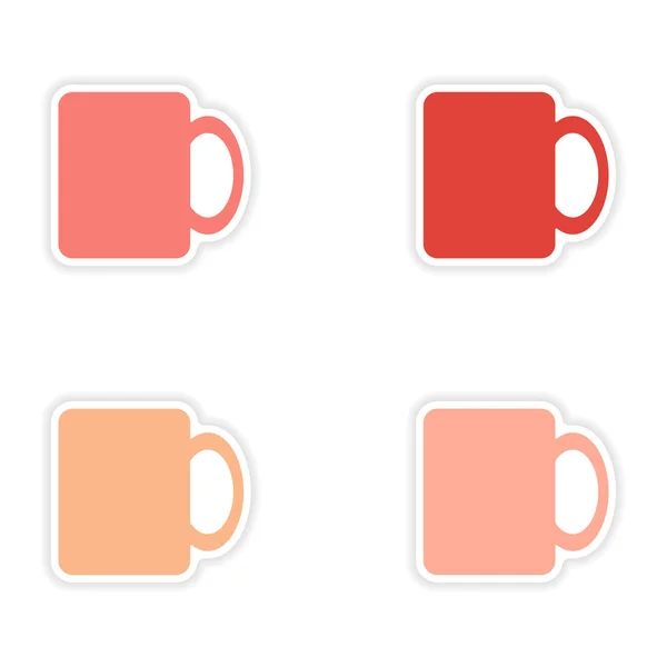 Návrh sestavy realistické nálepka na papíře cofee poháry — Stockový vektor