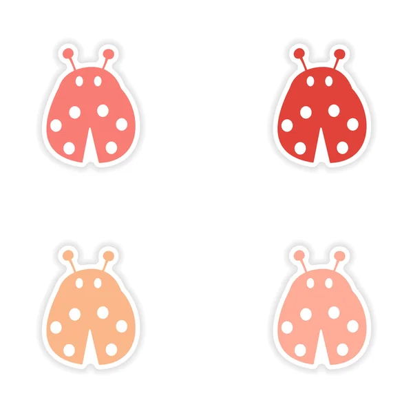 Perakitan desain stiker realistis di ladybug kertas - Stok Vektor