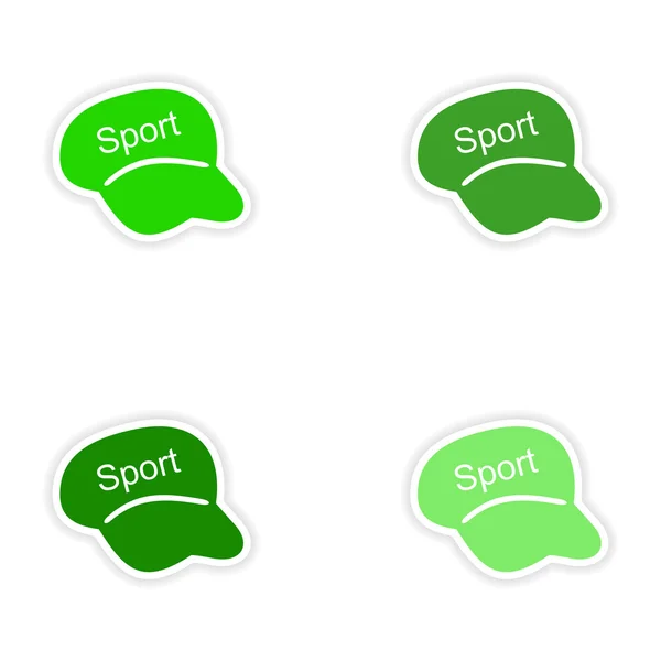 Vergadering realistische sticker ontwerp op papier caps sport — Stockvector