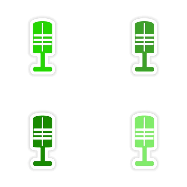 Assembly realistic sticker design on paper microphones — Stock Vector