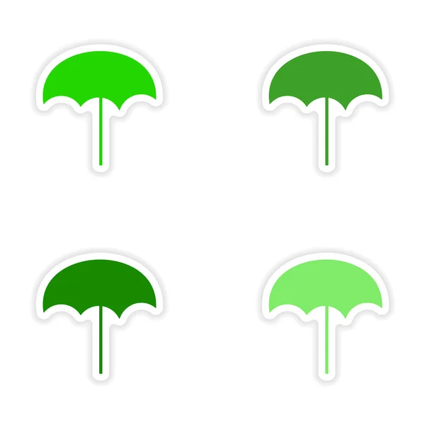 Assembly realistic sticker design on paper beach umbrella — Stock Vector