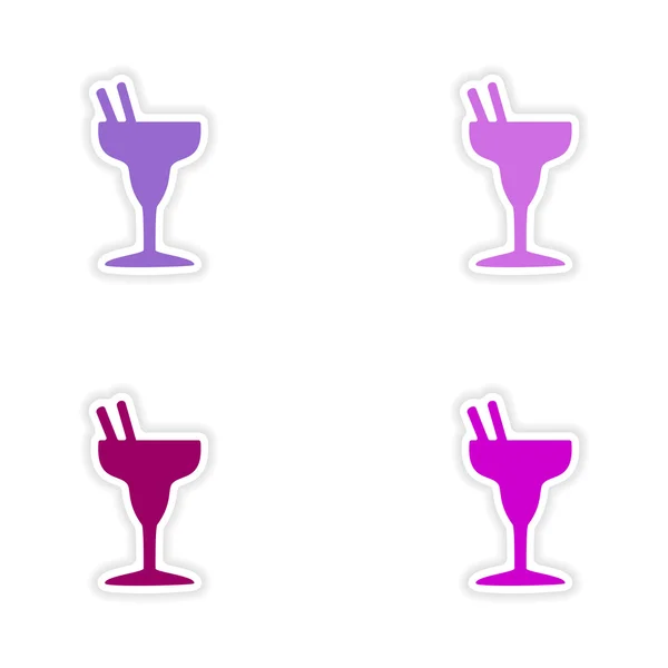 Assembly realistic sticker design on paper cocktails — Stock Vector