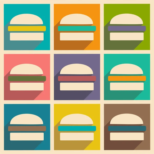 Flat with shadow concept and mobile application burgers — Stock Vector