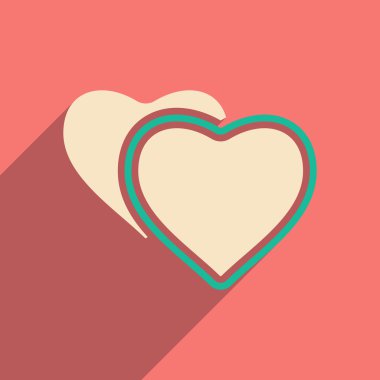 Düz gölge simgesi ve mobil applacation kalpleri ile