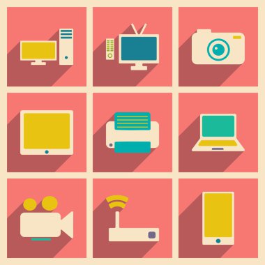 Düz gölge kavramı ve mobil uygulama teknoloji simgeleri ile