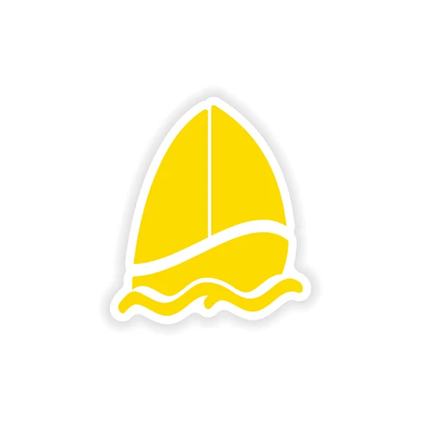 Icono pegatina diseño realista en barco de vela de papel — Vector de stock
