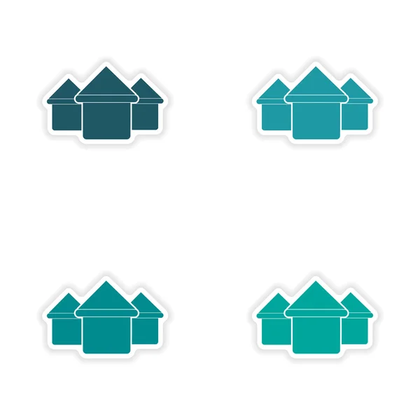 Assembly realistic sticker design on paper houses — Stock Vector