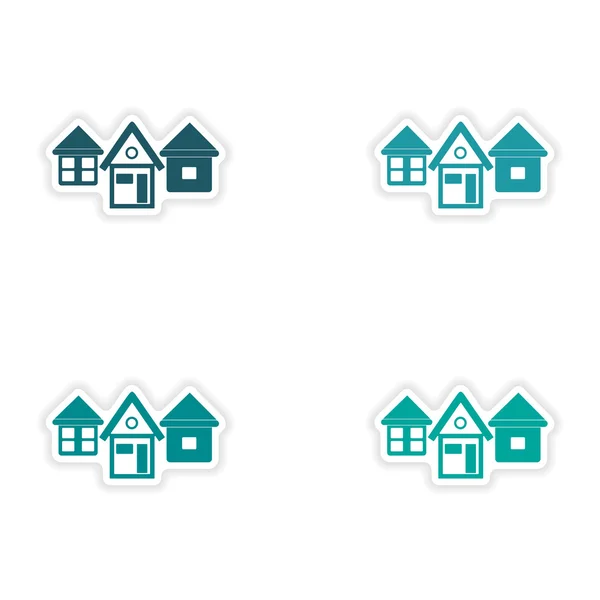 Assembly realistic sticker design on paper houses — Stock Vector