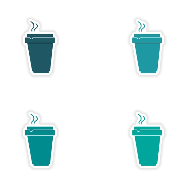 Vergadering realistische sticker ontwerp op papier cofee cups — Stockvector