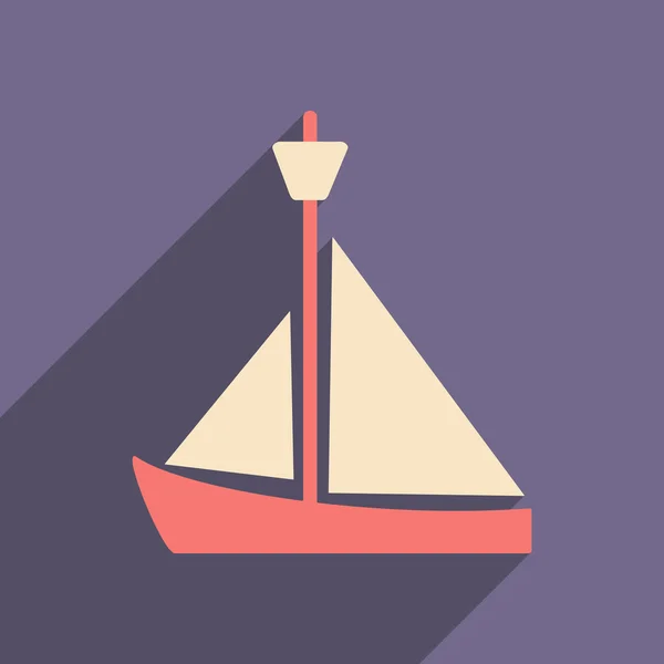 Lapos és árnyék ikonra yacht mobil applacation — Stock Vector