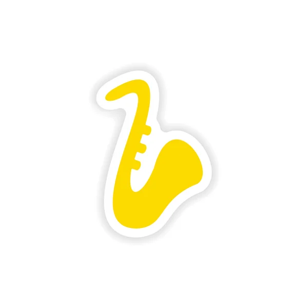 Icono pegatina diseño realista en saxofón de papel — Archivo Imágenes Vectoriales
