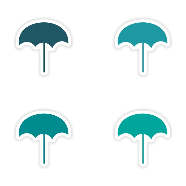 Montaje diseño de pegatina realista en paraguas de playa de papel — Vector de stock