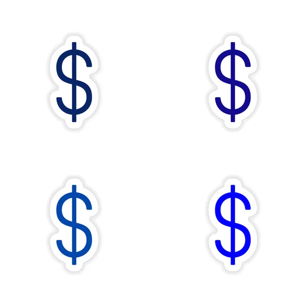 Montaggio disegno adesivo realistico su dollari di carta — Vettoriale Stock