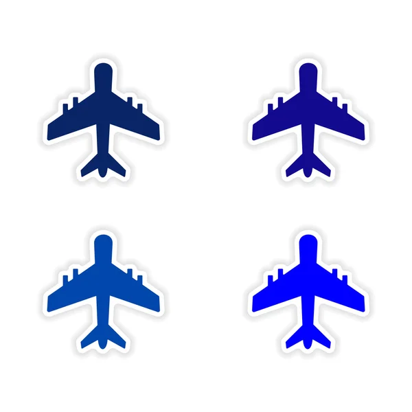 Montage realistisches Aufkleberdesign auf Papierflugzeugen — Stockvektor