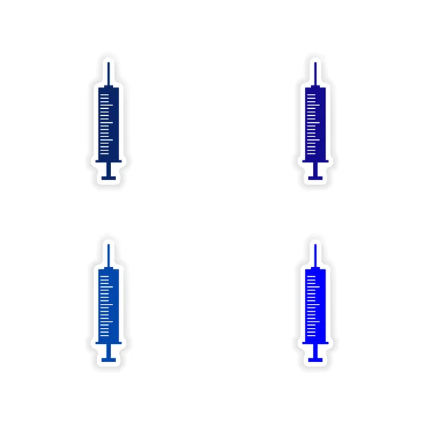 Assembly realistic sticker design on paper syringe — Stock Vector