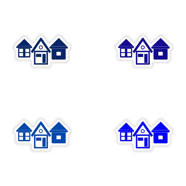 Assembly realistic sticker design on paper houses — Stock Vector